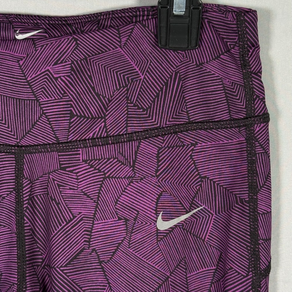 NIKE Running Dri Fit Women's XS Geometric Purple Gym Leggings Yoga Pants Pocket - Picture 3 of 12